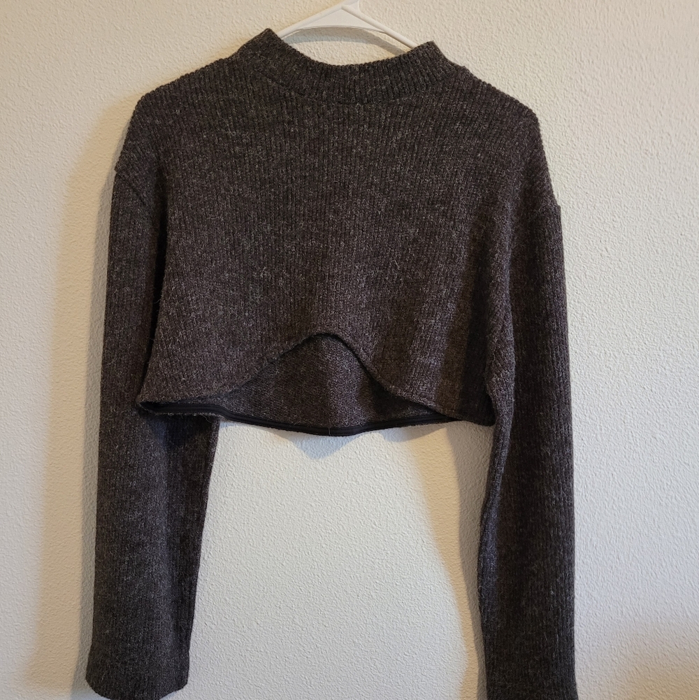 Zara Dark Heather Gray Cropped Knit Sweater